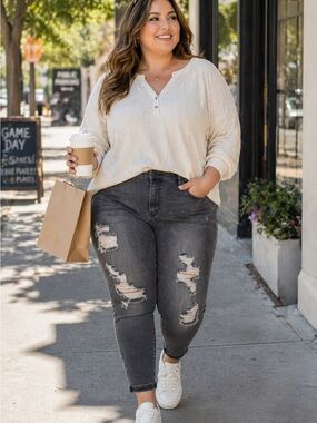 Judy Blue Distressed Gray Women Skinny Jeans Size 22W Mid Rise Stretch Denim